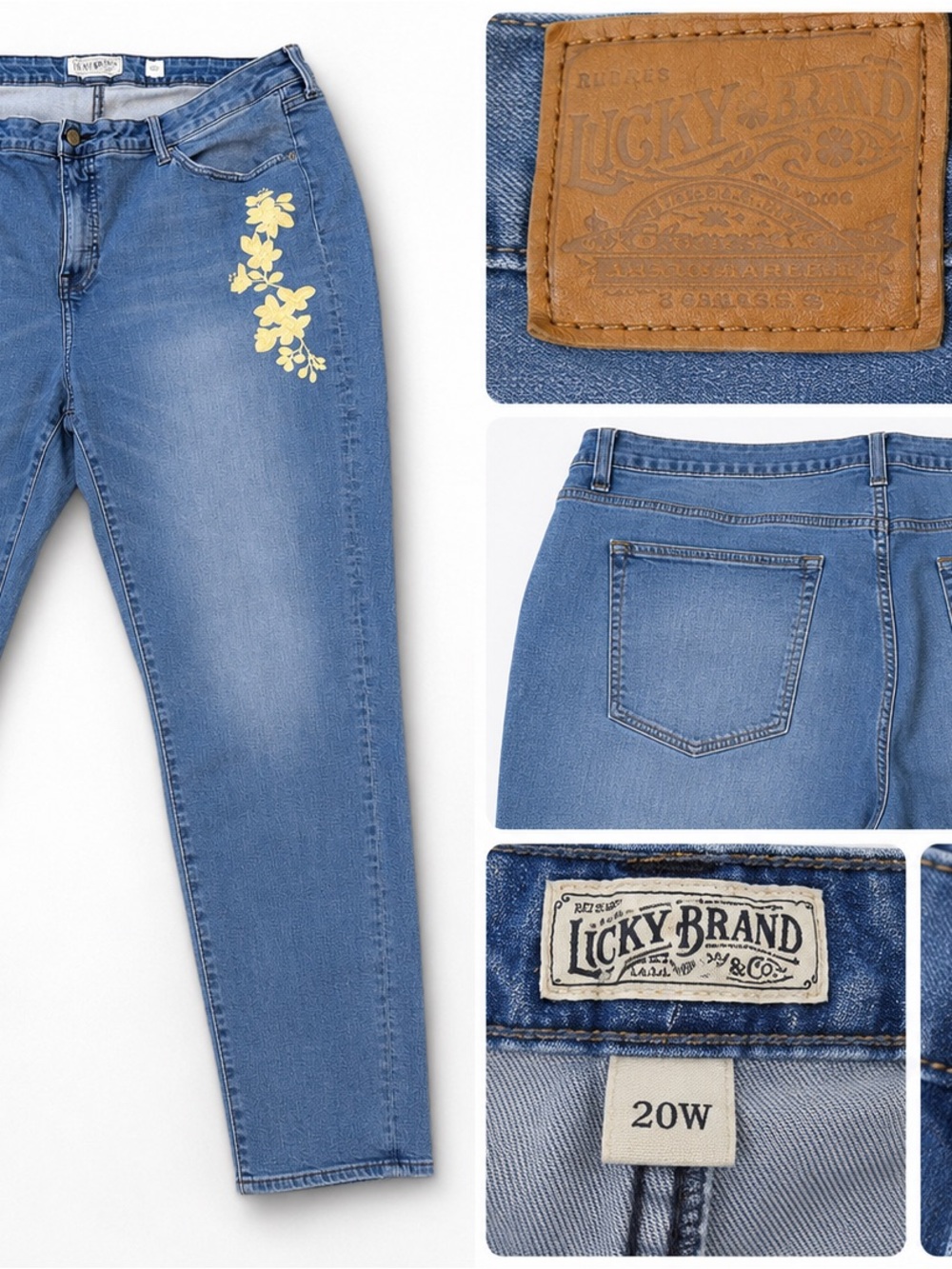 Lucky Brand Blue Skinny Jeans with Yellow Floral Detail